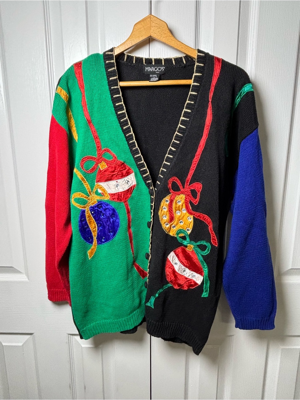 Margos VTG  1980s Christmas  Cardigan Jeweled Holiday Ugly Christmas Sweater